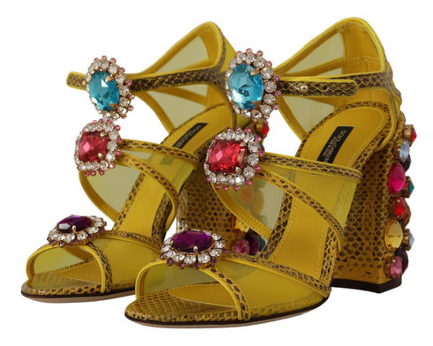 Dolce & Gabbana Crystal Ayers Block Heel Sandals in Yellow Leather – Women's
