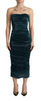 Dolce & Gabbana Turquoise Bustier Bodice Draped Midi Dress.