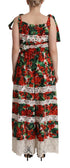 Dolce & Gabbana Multicolor Geranium Print Lace Long Maxi Dress