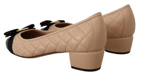 Salvatore Ferragamo Elegant Quilted Leather Pumps – Beige & Black Women's Heels