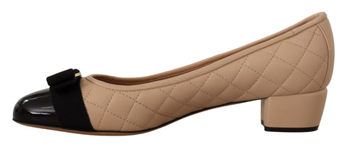 Salvatore Ferragamo Elegant Quilted Leather Pumps – Beige & Black Women's Heels