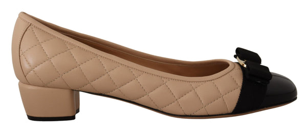 Salvatore Ferragamo Elegant Quilted Leather Pumps – Beige & Black Women's Heels