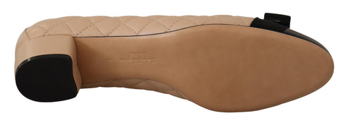 Salvatore Ferragamo Elegant Quilted Leather Pumps – Beige & Black Women's Heels