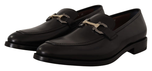Salvatore Ferragamo Suave Black Leather Gancio Bit Loafers