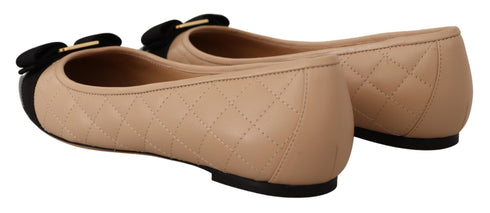 Salvatore Ferragamo Vara Quilted Leather Ballet Flats – Beige & Black – Women’s Shoes