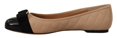 Salvatore Ferragamo Vara Quilted Leather Ballet Flats – Beige & Black – Women’s Shoes