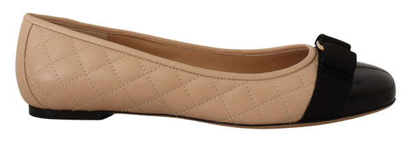 Salvatore Ferragamo Vara Quilted Leather Ballet Flats – Beige & Black – Women’s Shoes