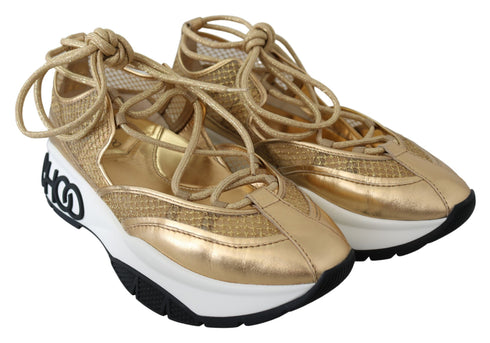 Jimmy Choo Michigan Hip Golden Glamour Mesh Leather Women’s Sneakers Shoes