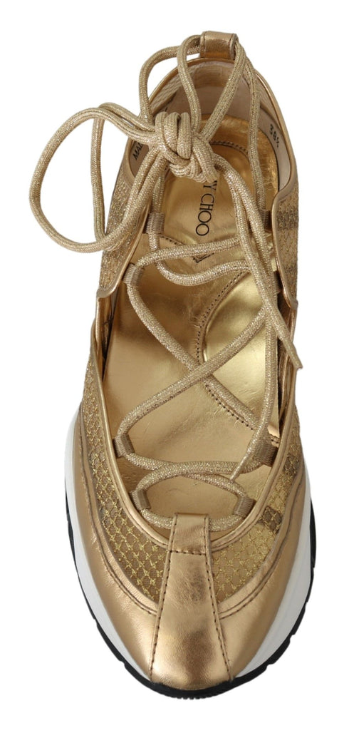 Jimmy Choo Michigan Hip Golden Glamour Mesh Leather Women’s Sneakers Shoes