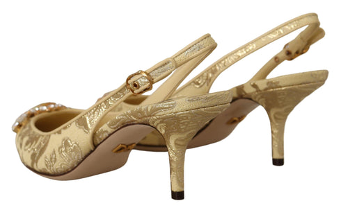 Dolce & Gabbana Gold Crystal Slingback Pumps – Women’s Elegant Mid Heels Shoes