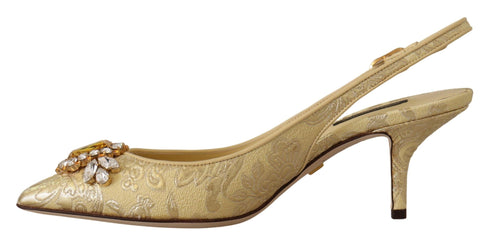 Dolce & Gabbana Gold Crystal Slingback Pumps – Women’s Elegant Mid Heels Shoes