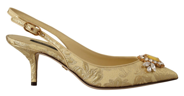 Dolce & Gabbana Gold Crystal Slingback Pumps – Women’s Elegant Mid Heels Shoes