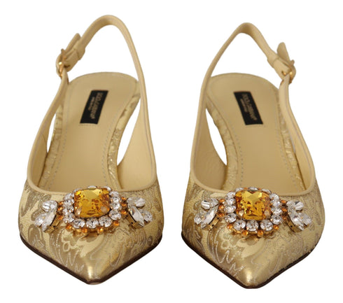 Dolce & Gabbana Gold Crystal Slingback Pumps – Women’s Elegant Mid Heels Shoes