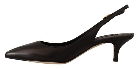 Dolce & Gabbana Slingback Pumps | Black Leather Pointed Toe Heels for Women