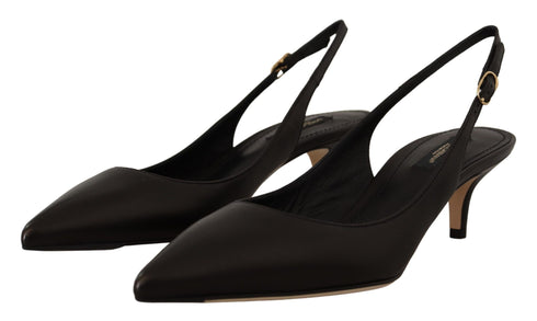 Dolce & Gabbana Slingback Pumps | Black Leather Pointed Toe Heels for Women