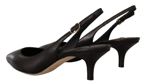 Dolce & Gabbana Slingback Pumps | Black Leather Pointed Toe Heels for Women