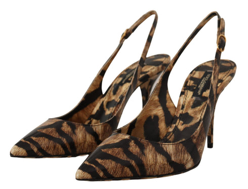 Dolce & Gabbana Slingback Heels – Brown Tiger Moluro Python Leather Women's Shoes