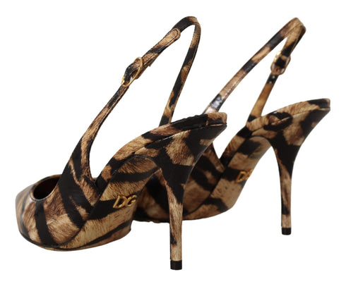 Dolce & Gabbana Slingback Heels – Brown Tiger Moluro Python Leather Women's Shoes