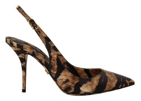 Dolce & Gabbana Slingback Heels – Brown Tiger Moluro Python Leather Women's Shoes