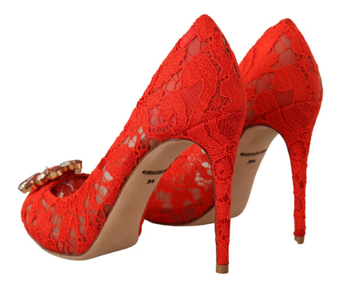 Dolce & Gabbana Taormina Lace Heels | Women’s Red Crystal Pumps