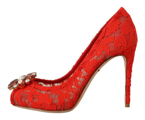 Dolce & Gabbana Taormina Lace Heels | Women’s Red Crystal Pumps