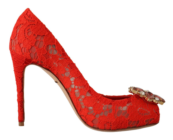 Dolce & Gabbana Taormina Lace Heels | Women’s Red Crystal Pumps