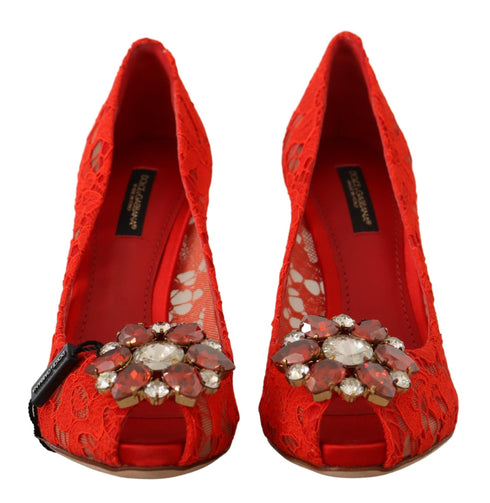 Dolce & Gabbana Taormina Lace Heels | Women’s Red Crystal Pumps