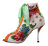 Dolce & Gabbana White Floral Jersey Stretch Open Toe Boots – Women's Heels Shoes