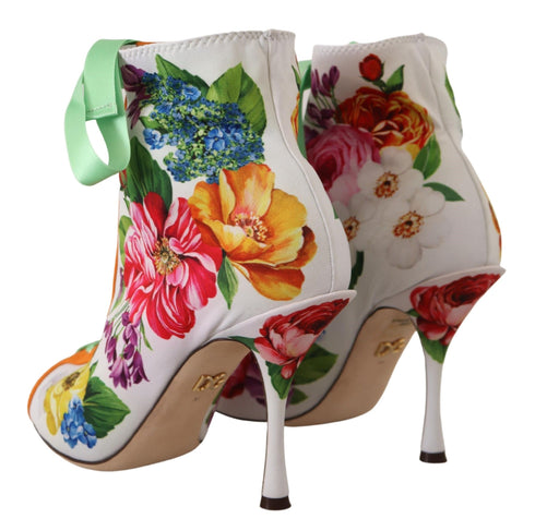Dolce & Gabbana White Floral Jersey Stretch Open Toe Boots – Women's Heels Shoes