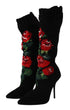 Dolce & Gabbana Stretch Sock Booties Black Wool with Red Rose Embroidery – Women’s