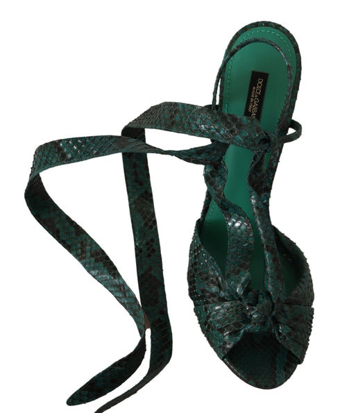 Dolce & Gabbana Strappy Sandals Heels for Women – Green Python Leather High Heels Shoes