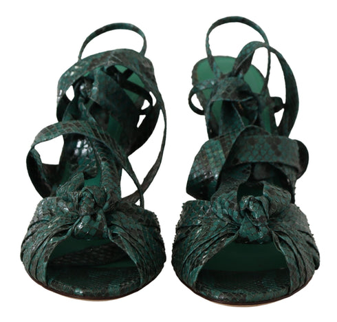 Dolce & Gabbana Strappy Sandals Heels for Women – Green Python Leather High Heels Shoes