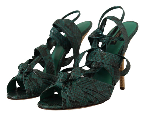 Dolce & Gabbana Strappy Sandals Heels for Women – Green Python Leather High Heels Shoes