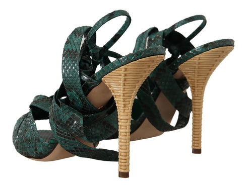 Dolce & Gabbana Strappy Sandals Heels for Women – Green Python Leather High Heels Shoes