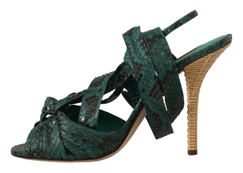 Dolce & Gabbana Strappy Sandals Heels for Women – Green Python Leather High Heels Shoes
