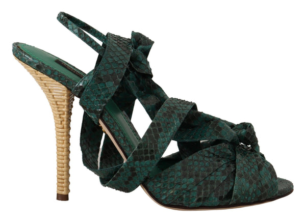 Dolce & Gabbana Strappy Sandals Heels for Women – Green Python Leather High Heels Shoes