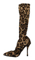 Dolce & Gabbana Gold Leopard Sequins Heels Knee High Boots – Women’s