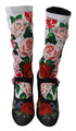 Dolce & Gabbana Mid Calf Socks Boots in Black Floral Jersey with Crystal Embellished Heel – Women