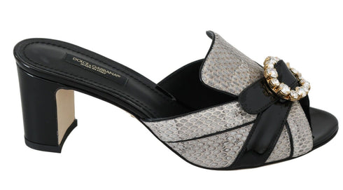 Dolce & Gabbana Black Gray Exotic Leather Crystal Sandals – Women’s Heels