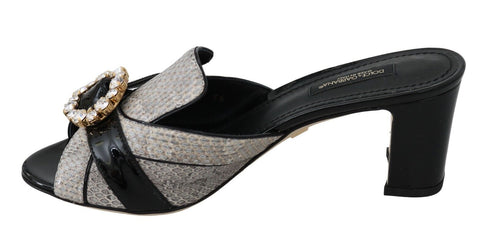 Dolce & Gabbana Black Gray Exotic Leather Crystal Sandals – Women’s Heels