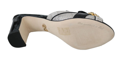 Dolce & Gabbana Black Gray Exotic Leather Crystal Sandals – Women’s Heels