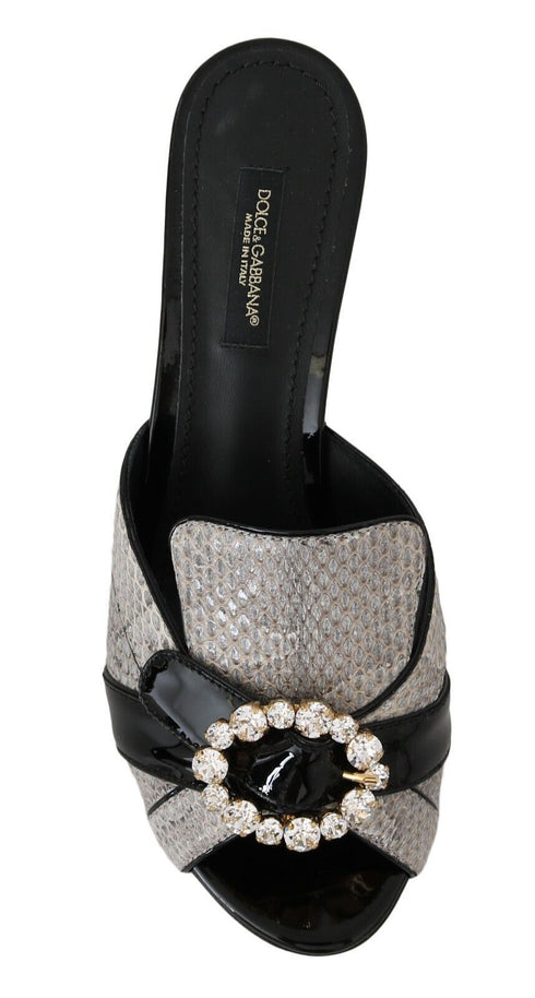 Dolce & Gabbana Black Gray Exotic Leather Crystal Sandals – Women’s Heels