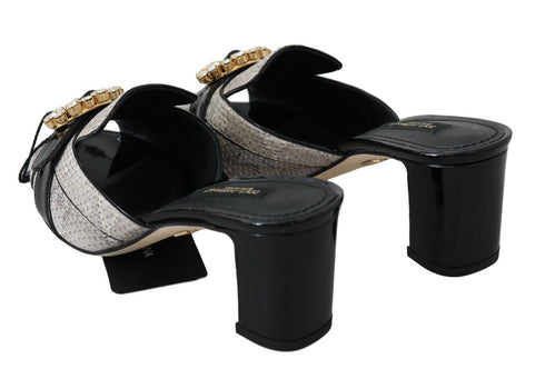 Dolce & Gabbana Black Gray Exotic Leather Crystal Sandals – Women’s Heels