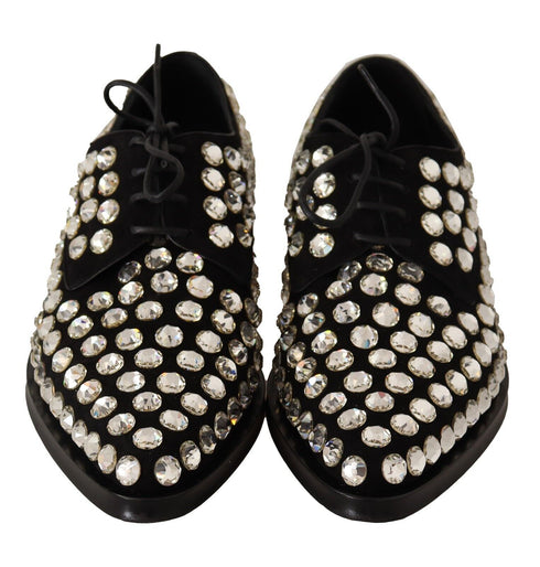 Dolce & Gabbana Crystal Lace-Up Formal Shoes Black Leather Women