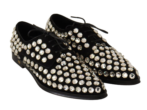Dolce & Gabbana Crystal Lace-Up Formal Shoes Black Leather Women
