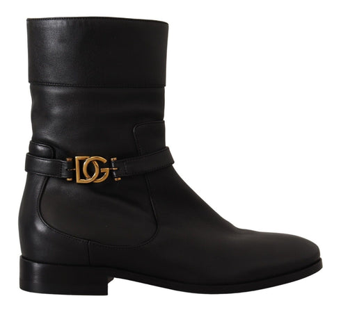 Dolce & Gabbana Black Leather Short Biker Boots Flats – Women’s
