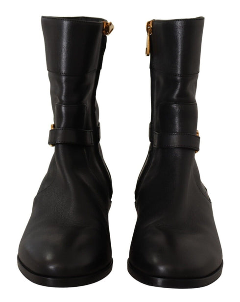 Dolce & Gabbana Black Leather Short Biker Boots Flats – Women’s