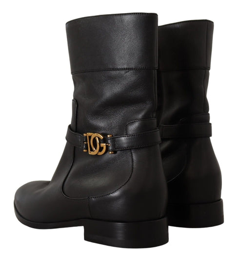 Dolce & Gabbana Black Leather Short Biker Boots Flats – Women’s