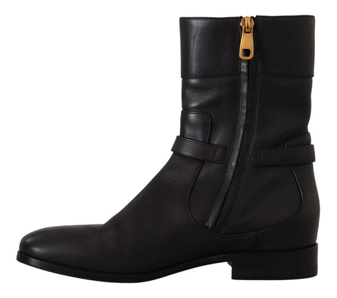 Dolce & Gabbana Black Leather Short Biker Boots Flats – Women’s