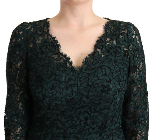 Dolce & Gabbana Green Floral Lace Maxi Floor Length Dress